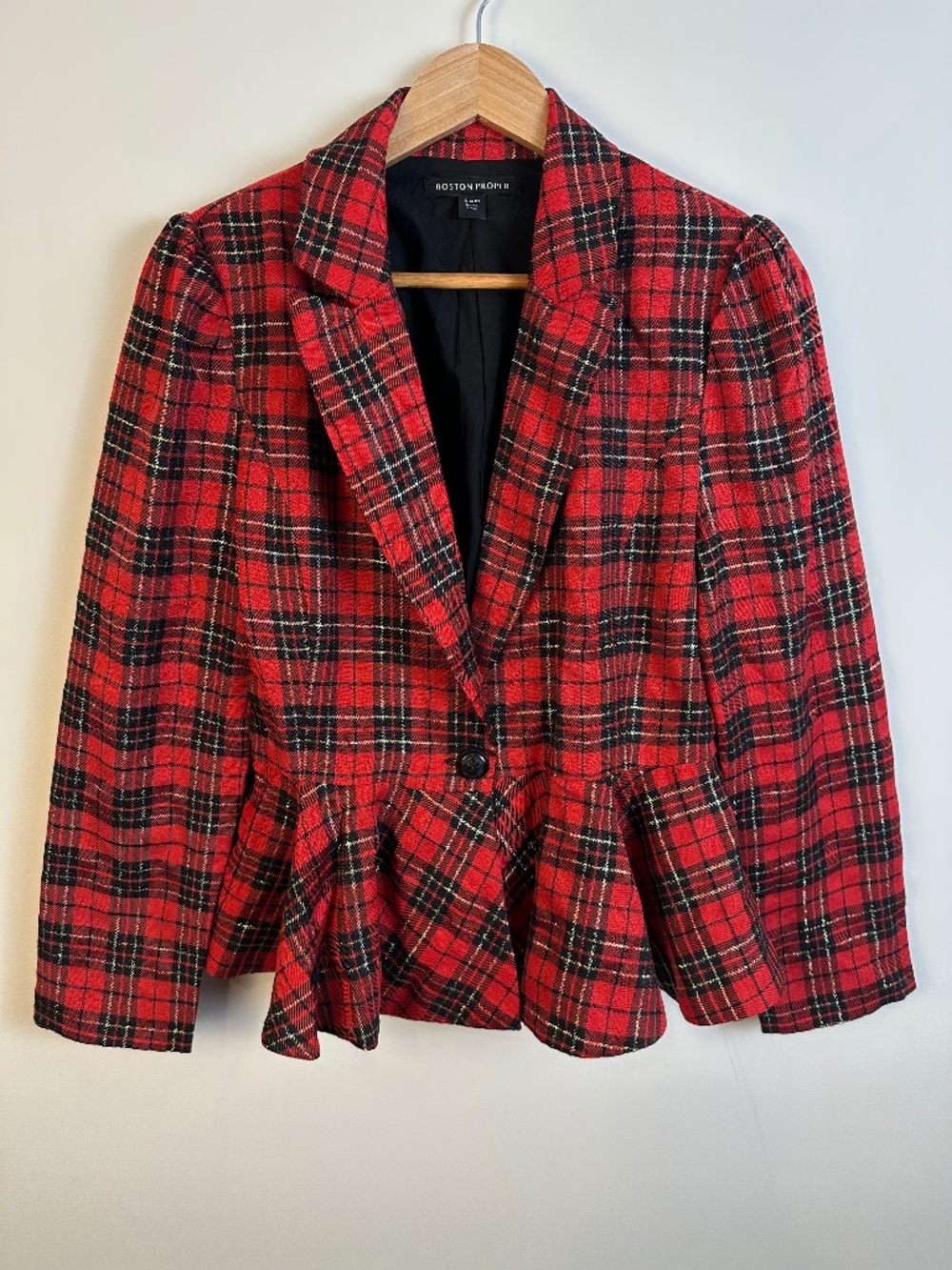 Boston Proper Shimmer Plaid Peplum Holiday Blazer NWT Size 10